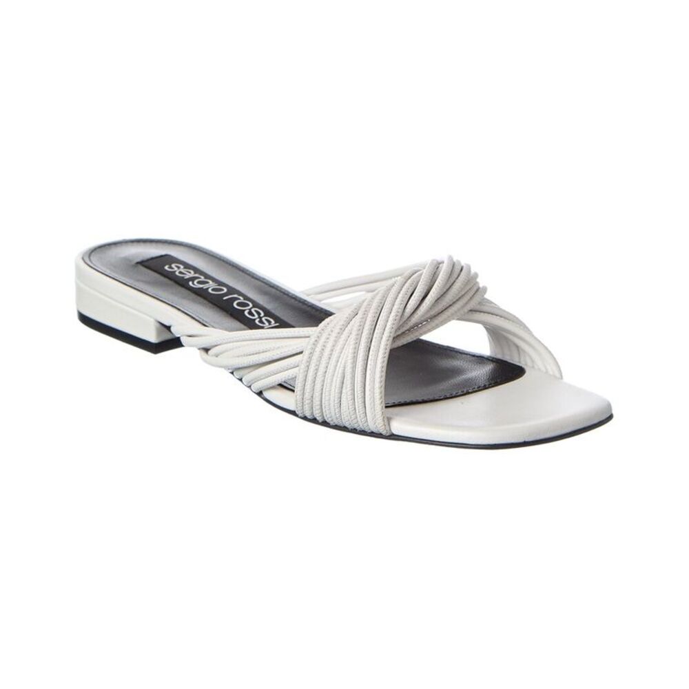 Sergio Rossi Akida Leather Sandal, White